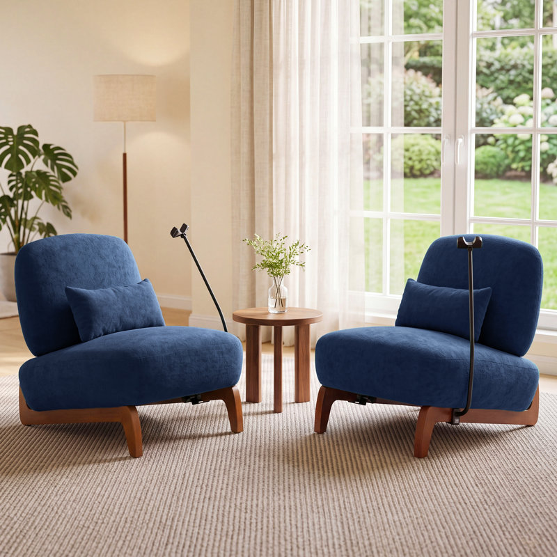 Fauteuil d'appoint rembourré Brayton 29 po avec piètement luge, Chenille bleue marine