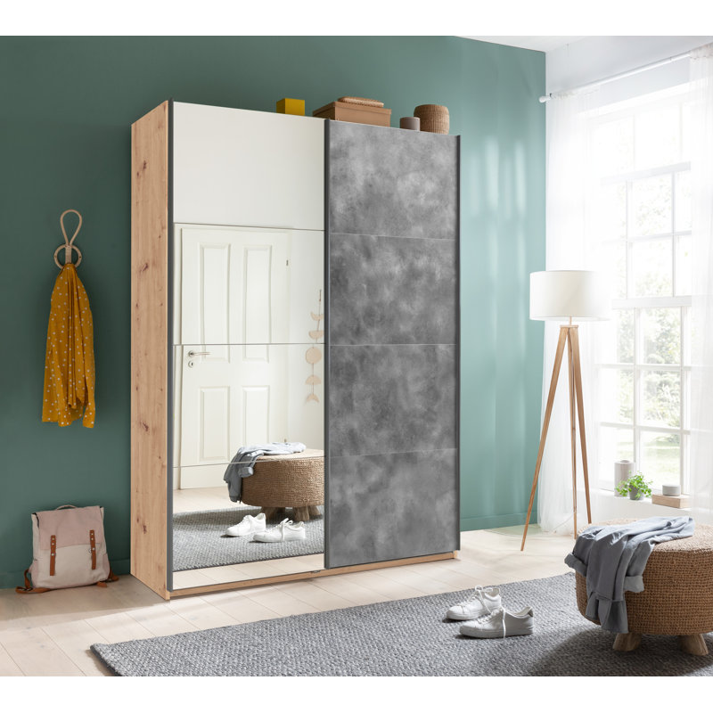 Systema 2 Door Manufactured Wood Wardrobe, Oak/Anthracite, 223cm H x 150cm W x 60cm D