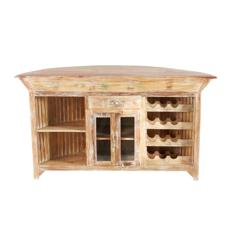 Bar en bois recyclé avec 2 portes, 3 tablettes et 1 tiroir avec porte-bouteilles Binnings