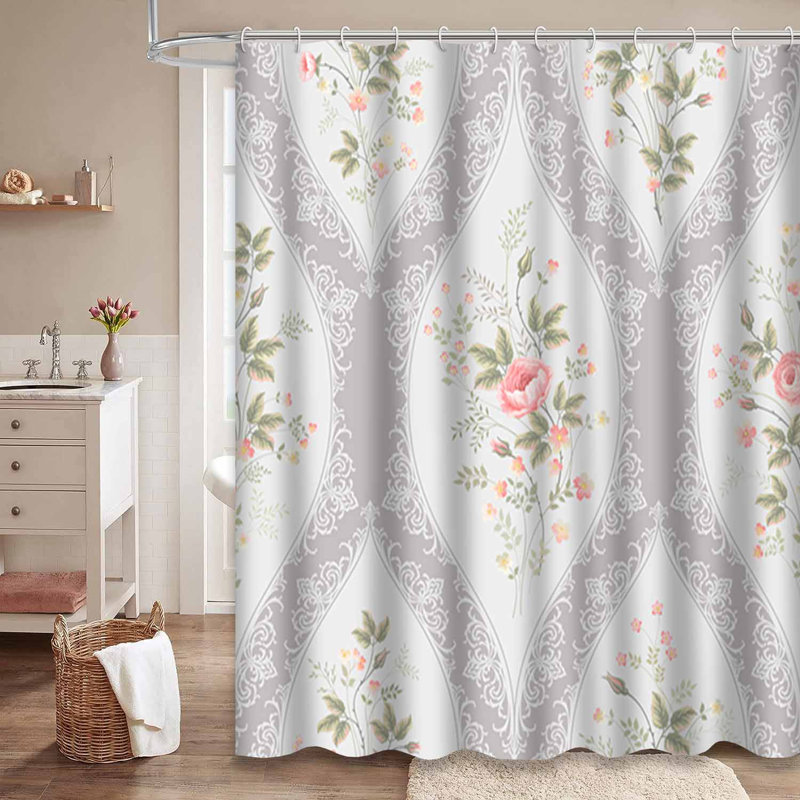 Rideau de douche imperméable à motif floral avec 12 crochets, L 72 po x l 84 po