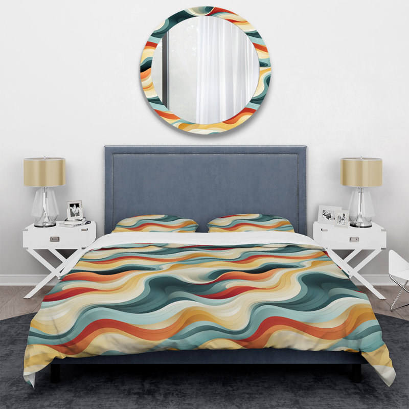 Nostalgic Mod Waves I Abstract Duvet Cover, King Duvet Cover + 2 King Shams