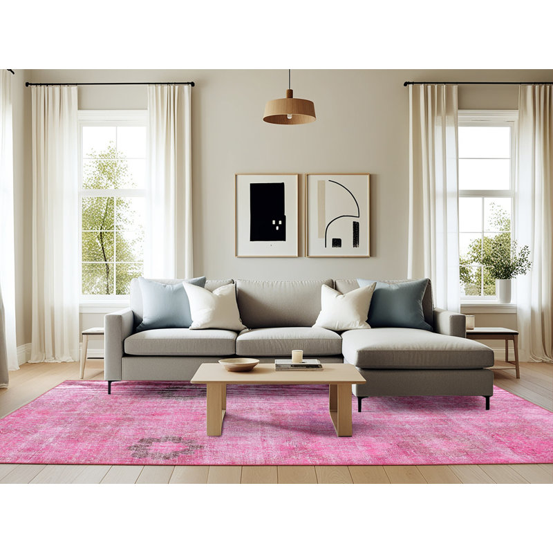 Tapis rose/vert contemporain, Rectangle 6 pi x 9 pi