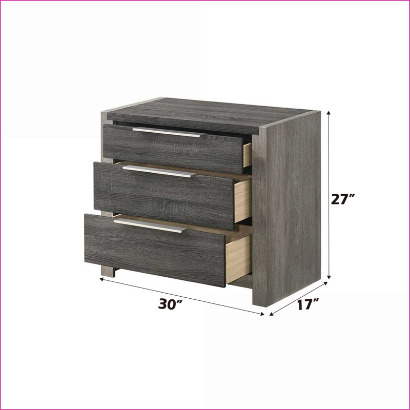 Jehoram Gray Upholstered 3-Drawer Bedroom Nightstand