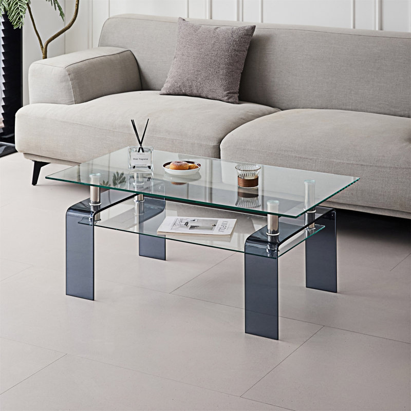 Table basse avec tablette en verre trempé, Fumée