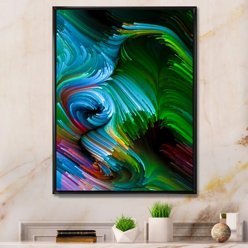 Art coloré moderne sur toile, H 44 po x l 34 po x P 1,5 po, Cadre flottant noir