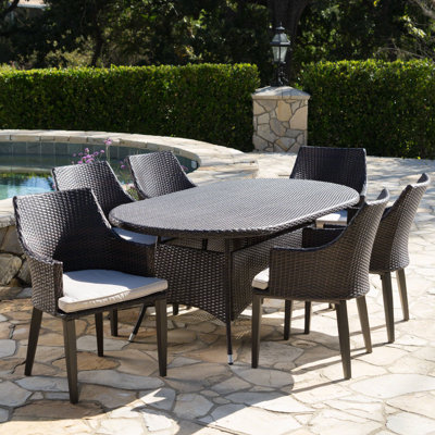 Backlund Outdoor Wicker 7 Piece Dining Set with Cushions
