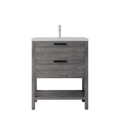 Meuble-lavabo flottant 30 po avec lavabo, porte à fermeture en douceur, lavabo en céramique, contreplaqué