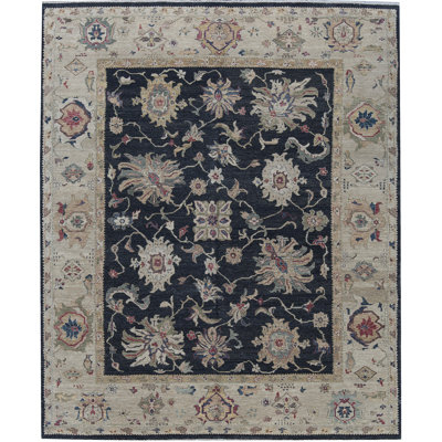 Tapis noir et beige de haute qualité noué à la main Ziegler