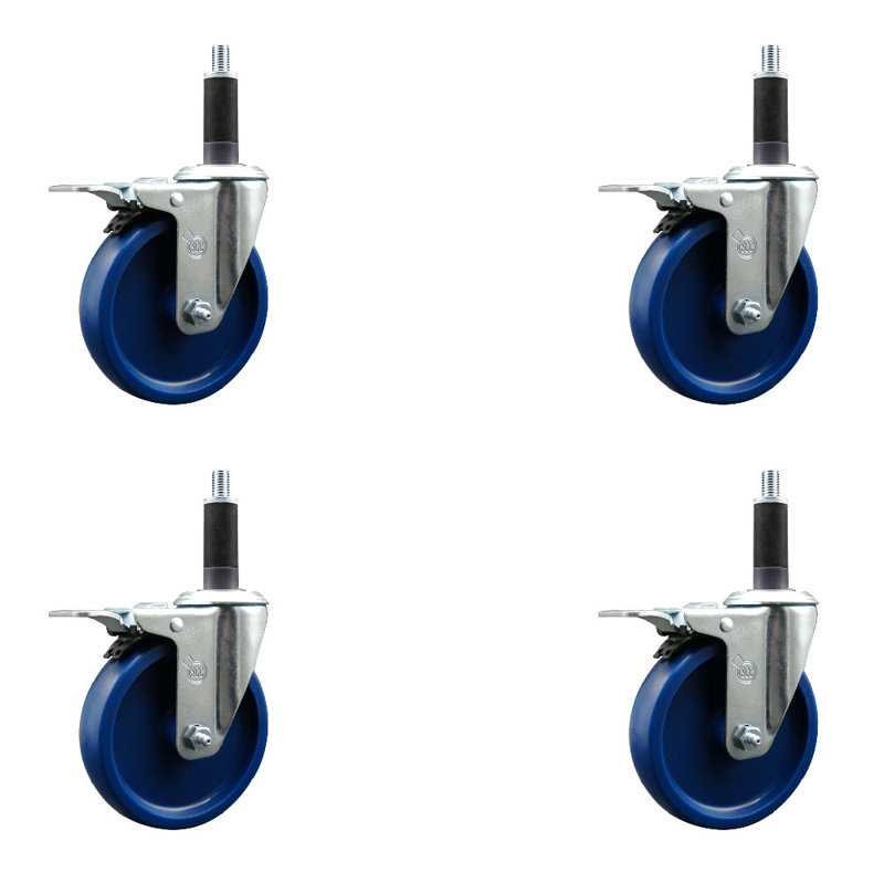 5 Inch Solid Poly Swivel 1 Inch Expanding Stem Caster Set Total Lock Brake