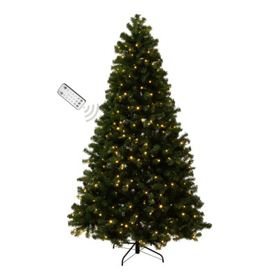 7.5ft Prelit Christmas Tree - Artificial Spruce Xmas Tree with 450 Warm White and Color Changing LED Lights, 1346 Realistic Branch Tips, and Stand - Easy to Assemble 3PC Christmas Trees 