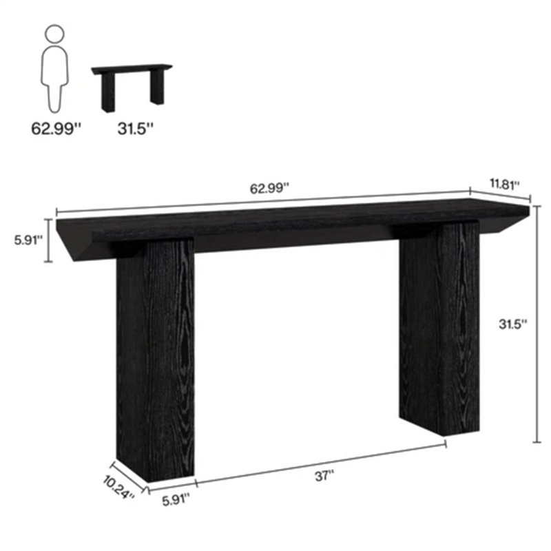 Console 62,99 "Long Farmhouse, Noir, H 31,5 po x l 62,99 po x P 11,8 po