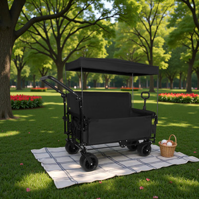 3-In-1 Folding Wagon Cart With Bench Seat & Storage, 500Lbs Heavy-Duty, 180L Capacity