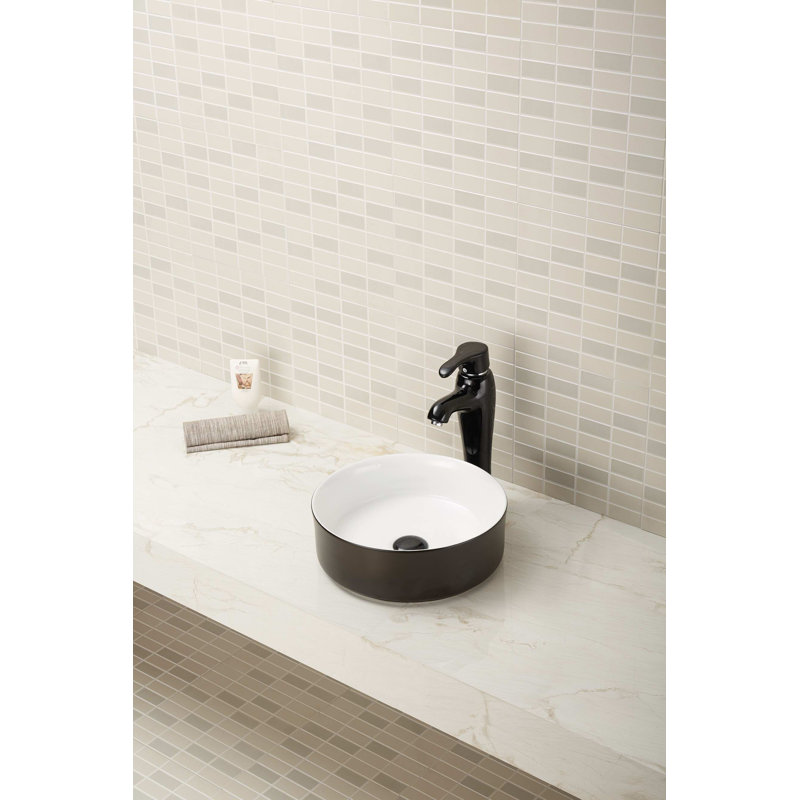 A&E Bath And Shower Elemo 16'' Black Matte Ceramic Circular Bathroom Sink