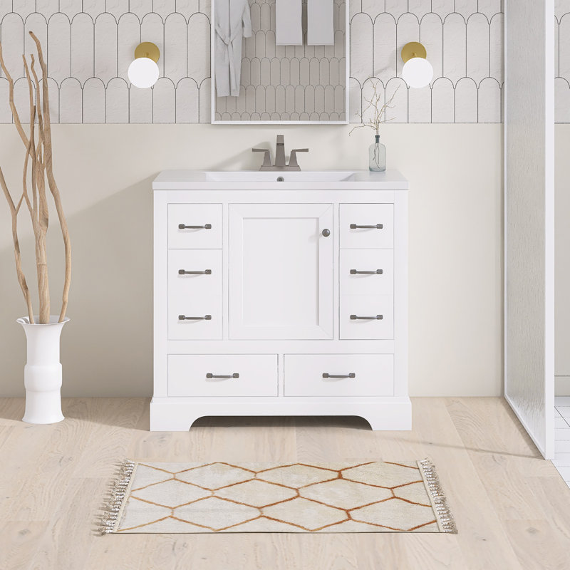 Ensemble de meuble-lavabo autoportant 36 po avec comptoir en céramique 36 po, Blanc/Noir