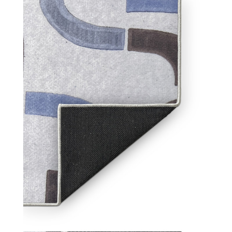 Tapis bleu en polyester tissé à la machine, Rectangle 7 pi x 9 pi