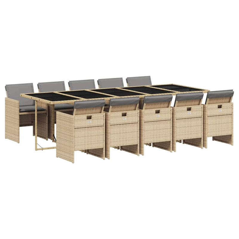Patio Dining Set Table,, Grey, 73cm H x 275cm W x 106cm D, Mix Beige