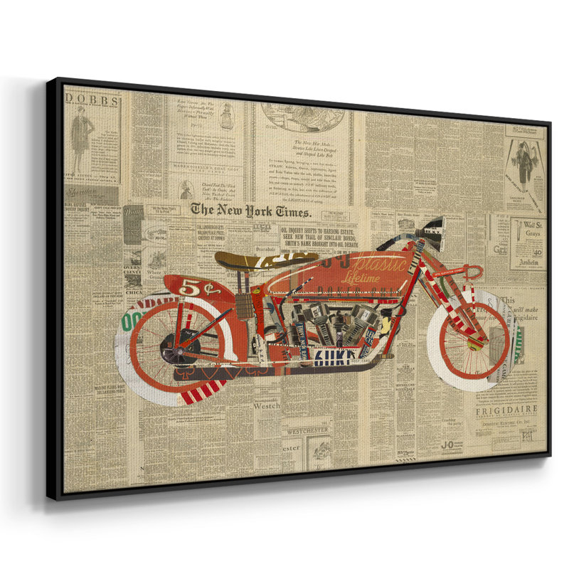 Toile tendue avec châssis rétro vintage rouge prêt à accrocher, H 25 po x l 37 po x P 2 po, Toile avec cadre flottant noir