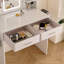 Coiffeuse à miroir à DEL avec lumières pour femmes et filles - bandes lumineuses réglables 3 couleurs, 2 grands tiroirs, support pour séchoir à cheveux et sac de rangement non tissé, mobilier de bureau de maquillage