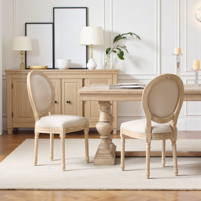 Amando High-End Beige French Country Dining Chairs, Upholstered Chairs With Round Back, Wire Drawing And Carving Techniques