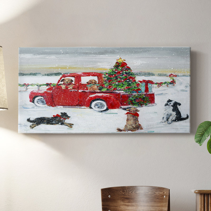 Pooches and Presents- Toile tendue avec châssis - Prêt à être accroché, H 16 po x l 32 po