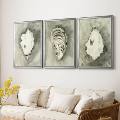 Neutral Oyster Shell I  -Custom Framed  Wrapped Gallery Canvas - 3 Pieces