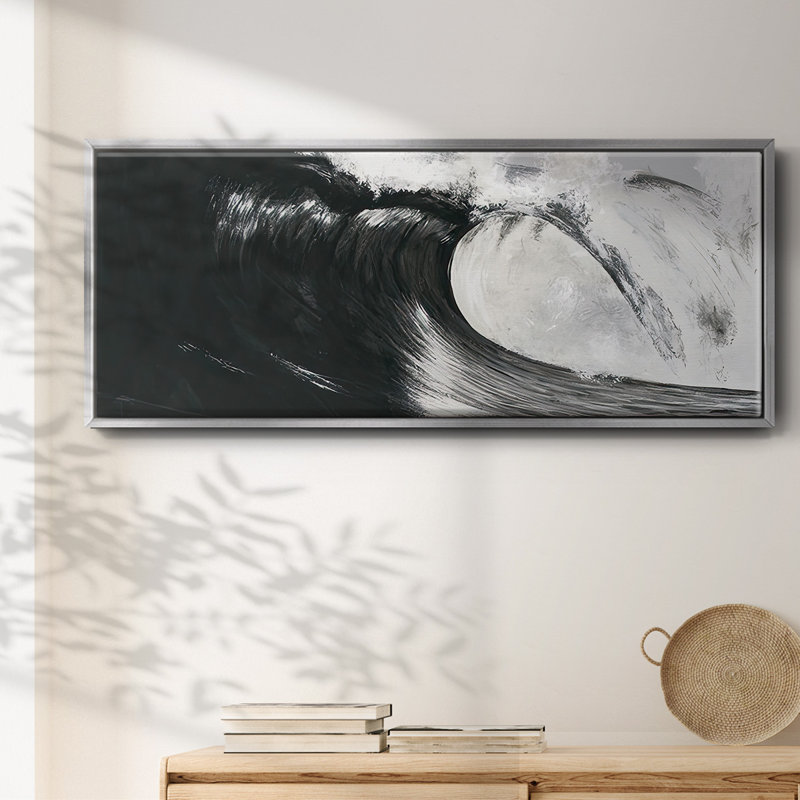 Black & White Waves III - Framed Canvas, 12" H x 30" W