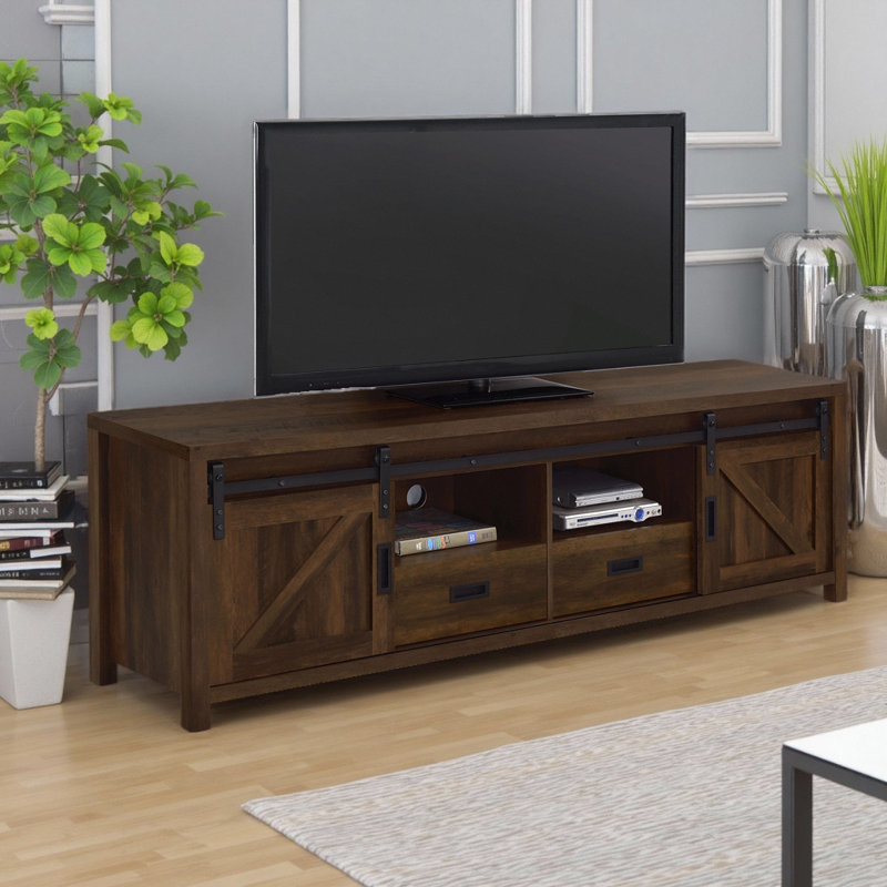 Madra 2-door Engineered Wood 79" TV Stand Dark Pine, Brown