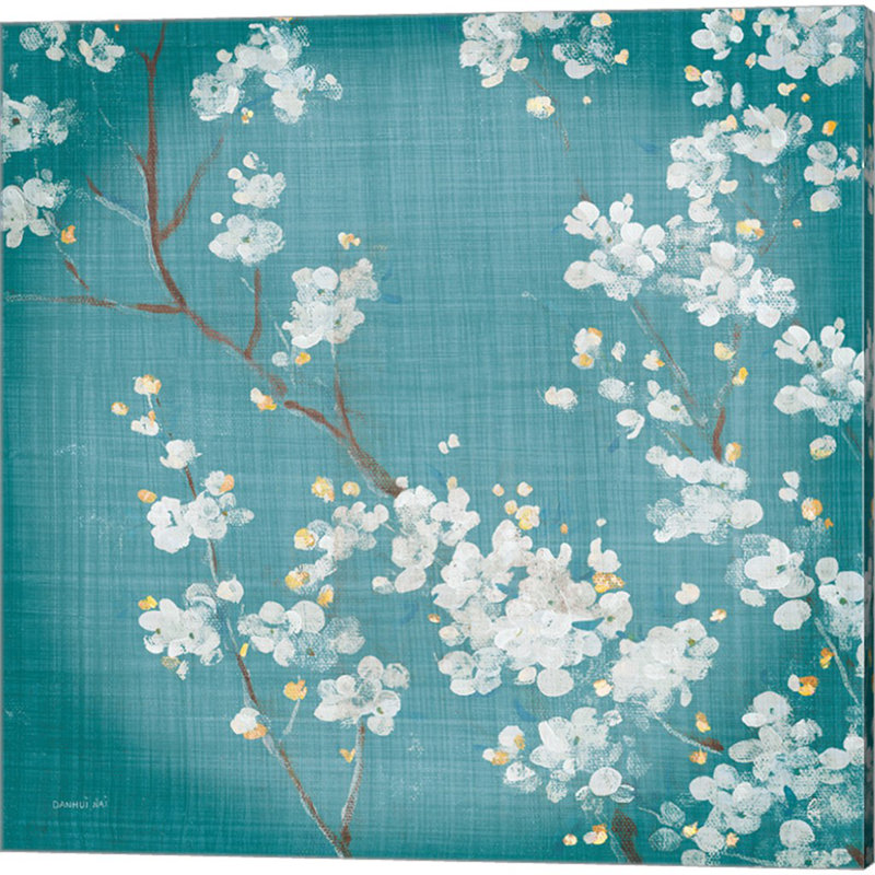 «White Cherry Blossoms On Teal Aged No Bird» par Danhui Nai, art sur toile (ensemble de 2)