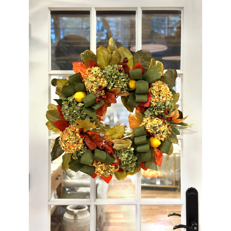 27" Lemon and Hydrangea Fall Wreath