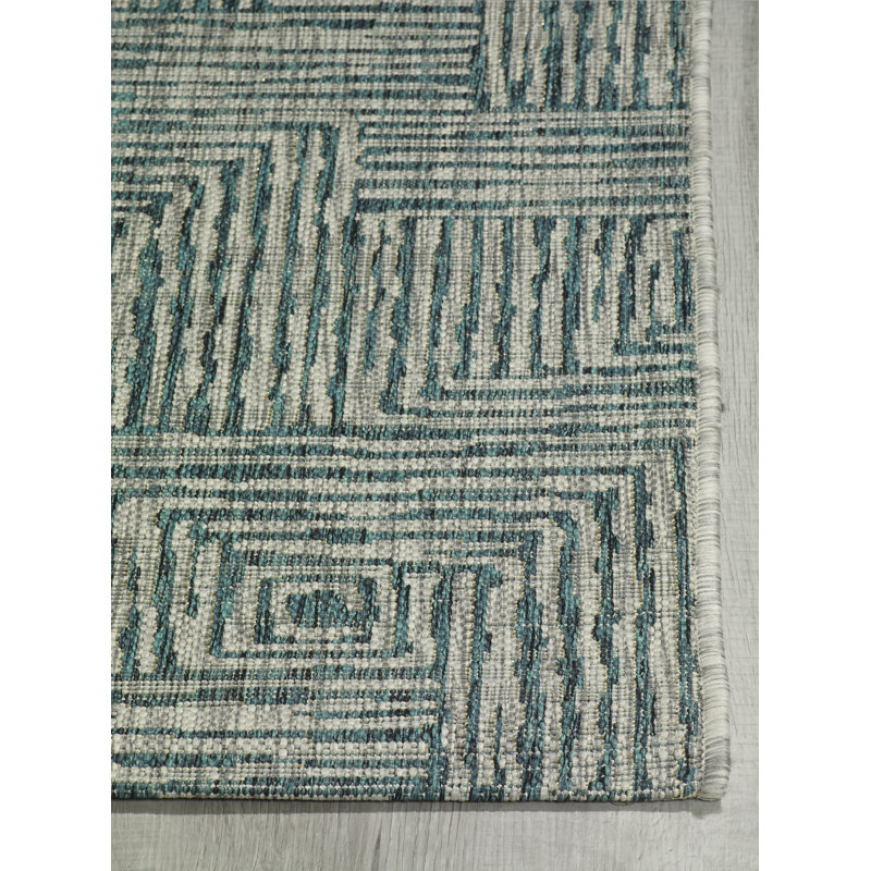 Tapis intérieur / extérieur en polypropylène tissé à la machine rectangulaire bleu / gris, Rectangle 7 pi 8 po x 9 pi 8 po