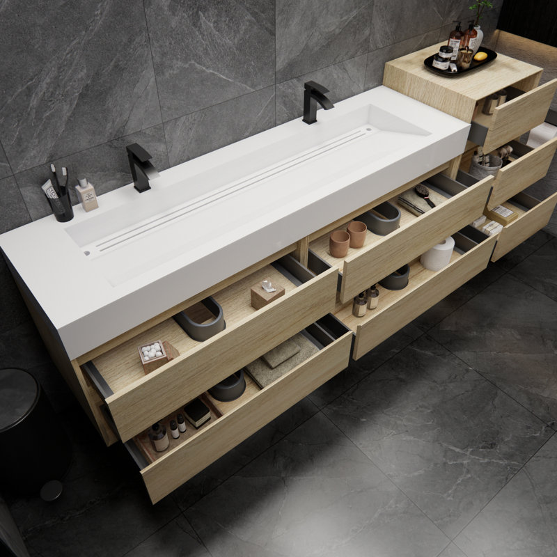 Albizu 79" Wall-Mounted Double Bathroom Vanity, Coffee