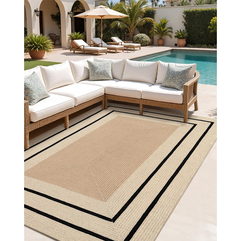 Alcanza Jute Rug Indoor Outdoor,Reversible Hand Woven Natural Fiber Area Rug With Double Border,Easy Clean Modern Minimal Decor For Patio, Deck, Living Room, Dining Room