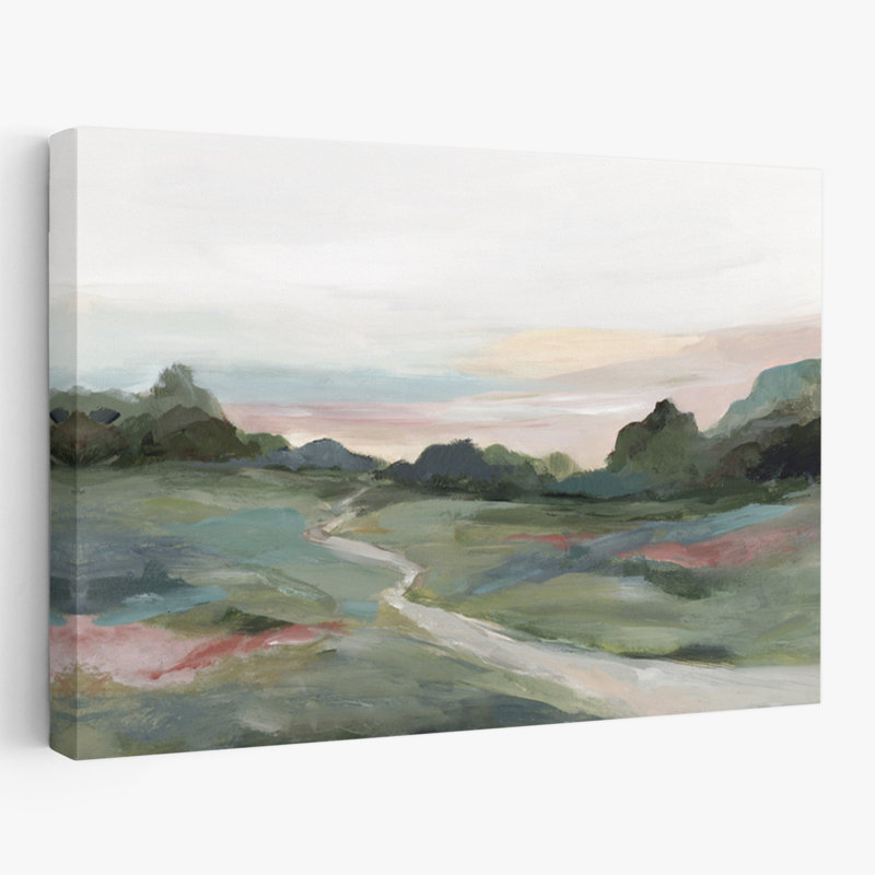 Doux chemin à travers des champs tranquilles - Art abstrait peint à la main, H 16 po x l 24 po