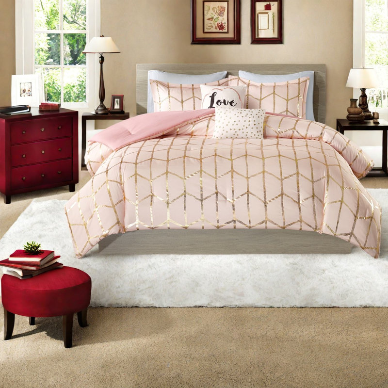 Ensembles de literie en microfibre ultra doux, style maison moderne rosé métallique, Queen