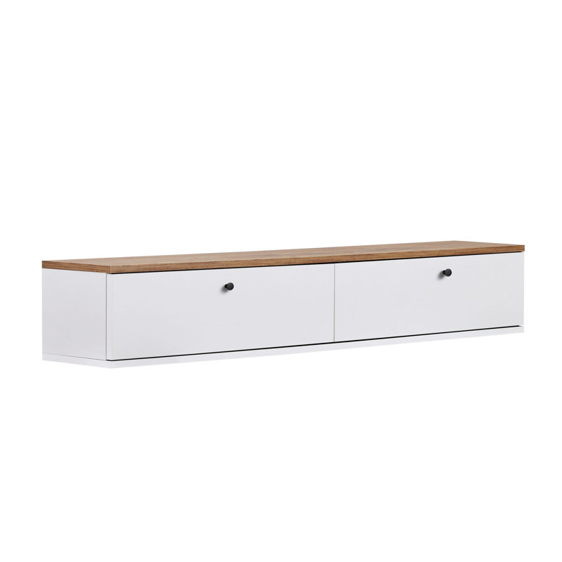 Meuble télé, 9.84" H x 62.99" W x 9.84" D, Blanc / pin Atlantique