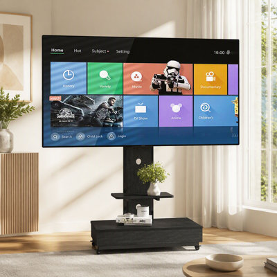 Meuble télé avec tiroir à tirer pour le salon, la chambre à coucher, les bureaux, le chariot de télévision mobile de 32 à 75 pouces, support de plancher avec roulettes verrouillables