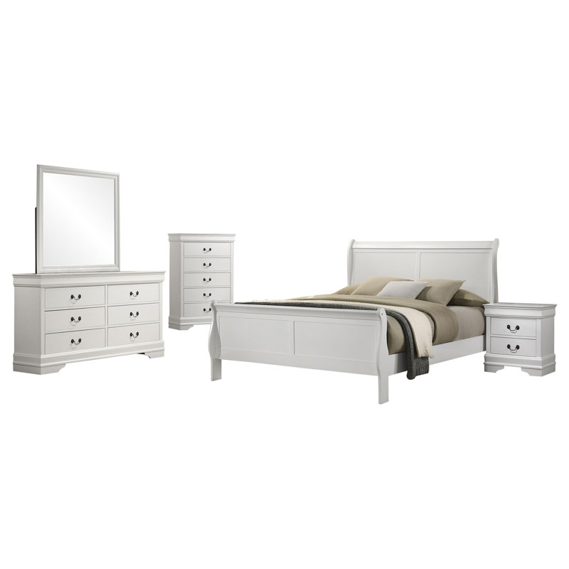 Ensemble de chambre avec très grand lit 5 pièces Louis Philippe, Blanc, Double XL