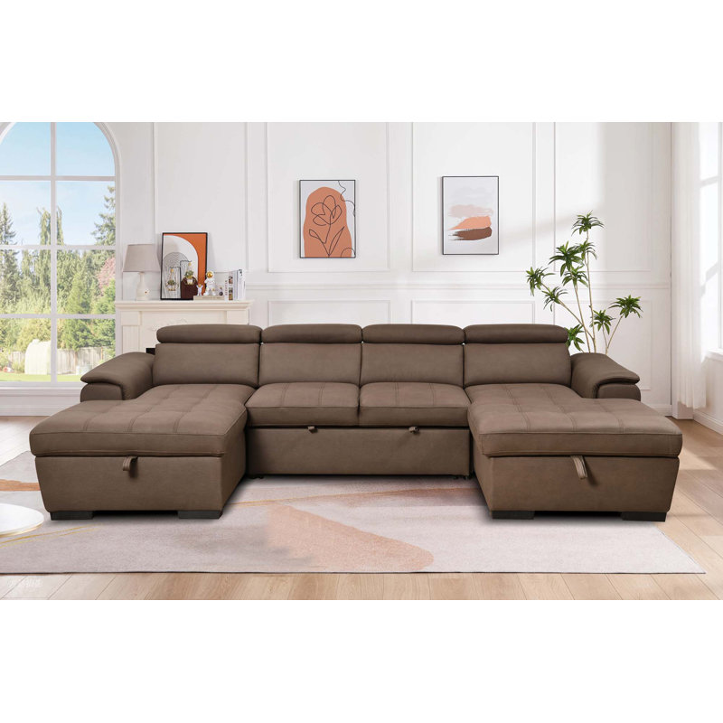 Joel 121-Inch U-Shaped Sleeper Sofa, Dark Brown