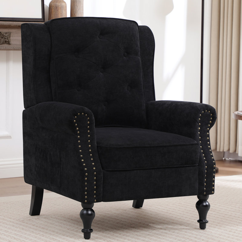 Fauteuil à oreilles Mid-Century moderne avec revêtement en microfibre, Noir
