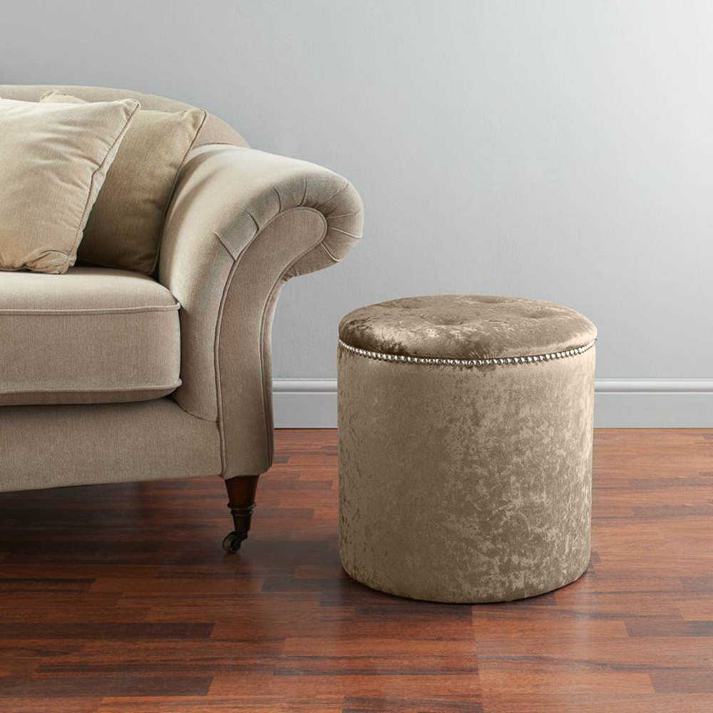 Hepner Velvet Tufted Round Solid Colour Pouffe Ottoman