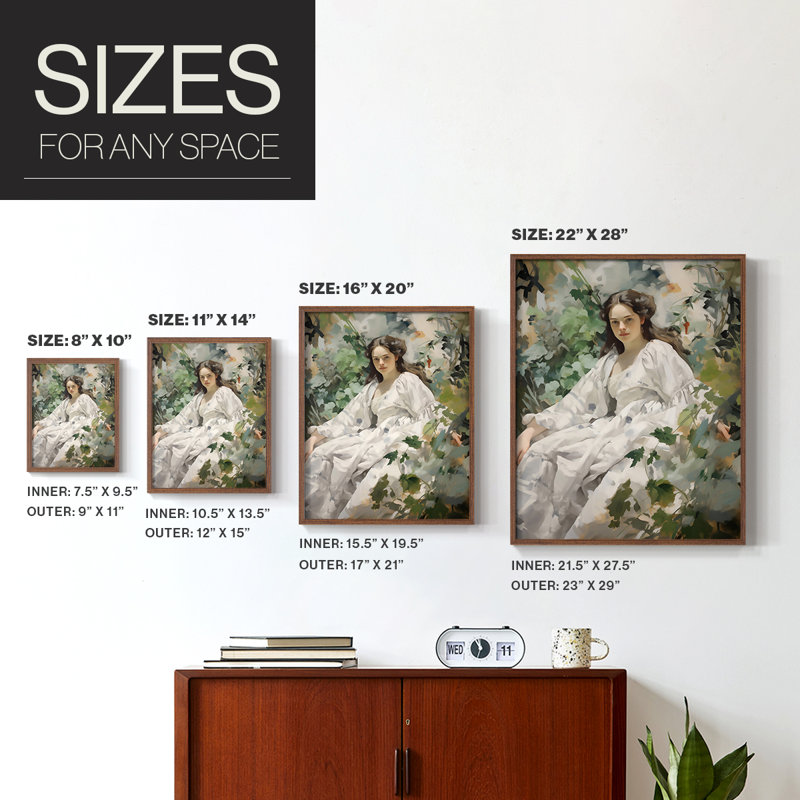 Feminine Series CVIII  -Set Of 3 Framed Giclee Prints -Ready to Hang, 10" H x 8" W, Walnut