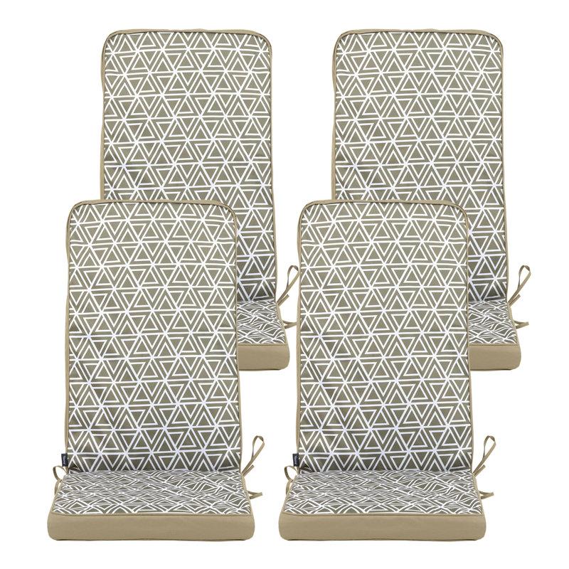Veeva Deck Stripe Outdoor High Back Seat Pad (Set Of 4), Olive Geometric