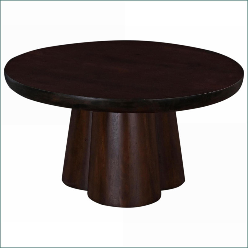 Table basse 31 po en bois de manguier pour le salon - grain unique avec base sculpturale Finition noyer