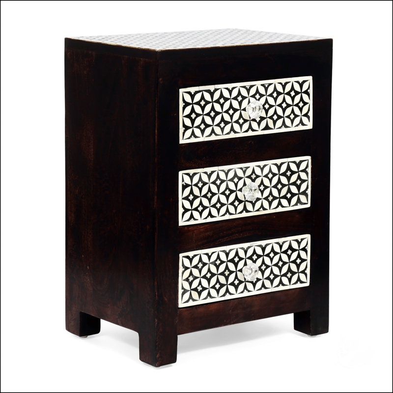 3 - Drawer Nightstand, Black/Dark Walnut