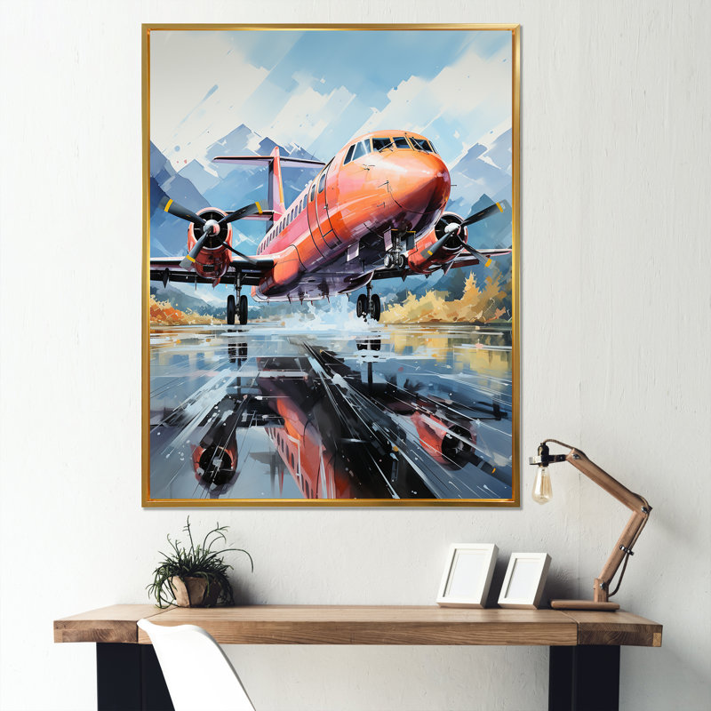Engines Roaring Flight Takeoff sur impression sur toile, Cadre flottant doré, H 40 po x l 30 po x P 1,5 po