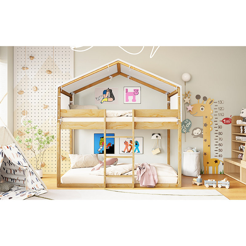 Lit superposé en bois avec tente, Naturel