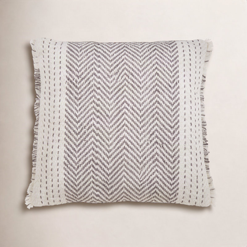 Carey Fringed Cotton Pillow Cover, Gray/Ivory
