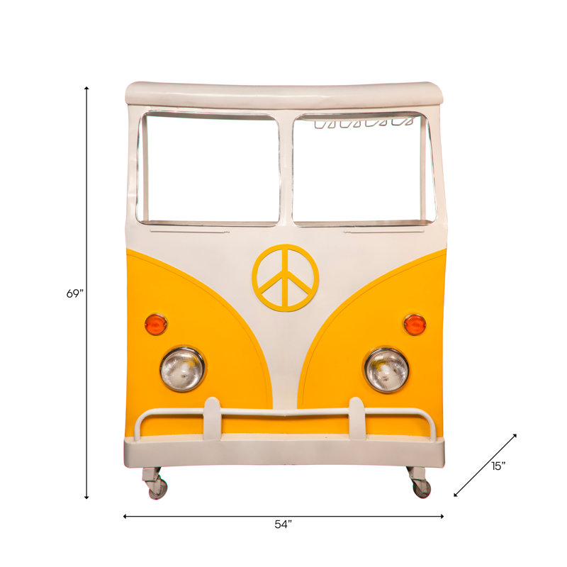 Inacio Mango Wood and Iron Bar Cart with Storage and Rolling Wheels, Yellow