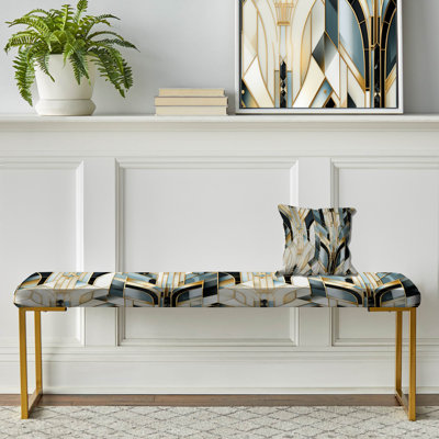 Damask Gold And White Art Decor - Damask Upholstered Gold Bench