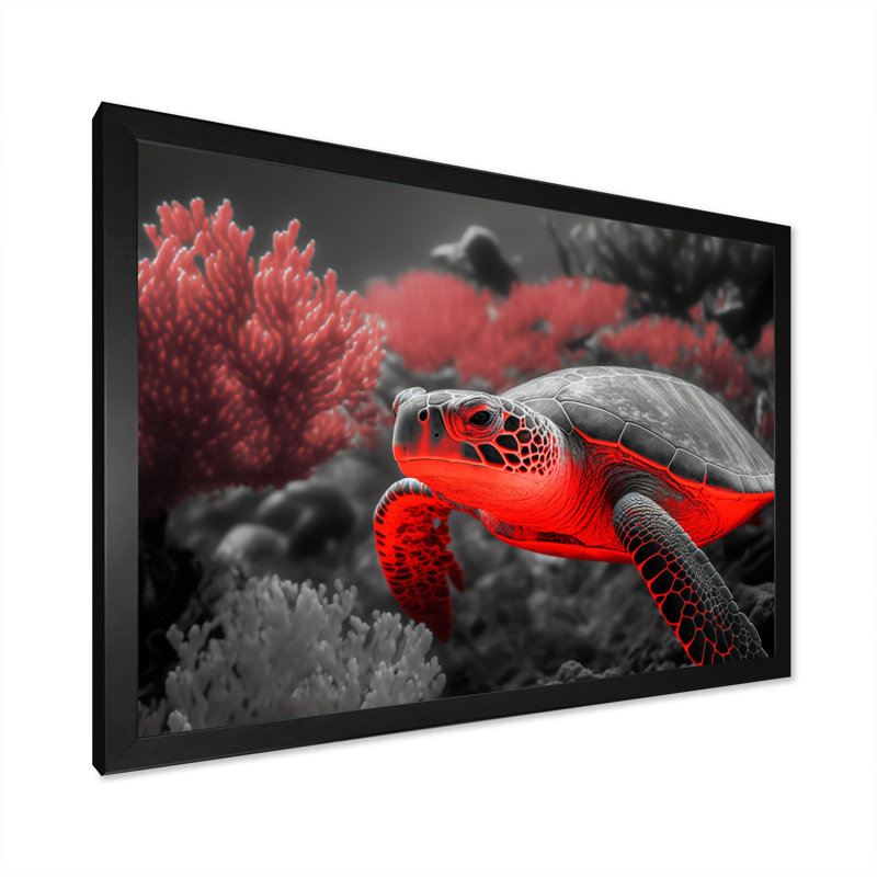 «Black and Red Deep Sea Turtle V», reproduction sur toile, Impression noire sur toile encadrée, H 12 po x l 20 po x P 1 po